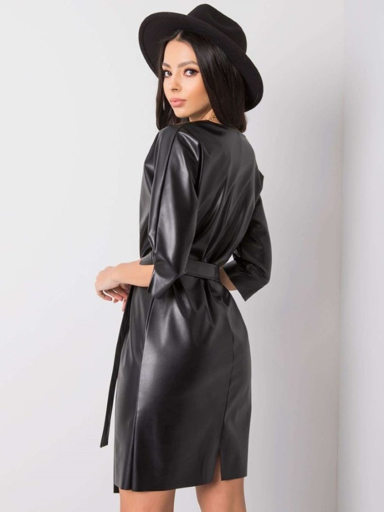 Sukienka damska, czarna, ekoskóra, Lakerta