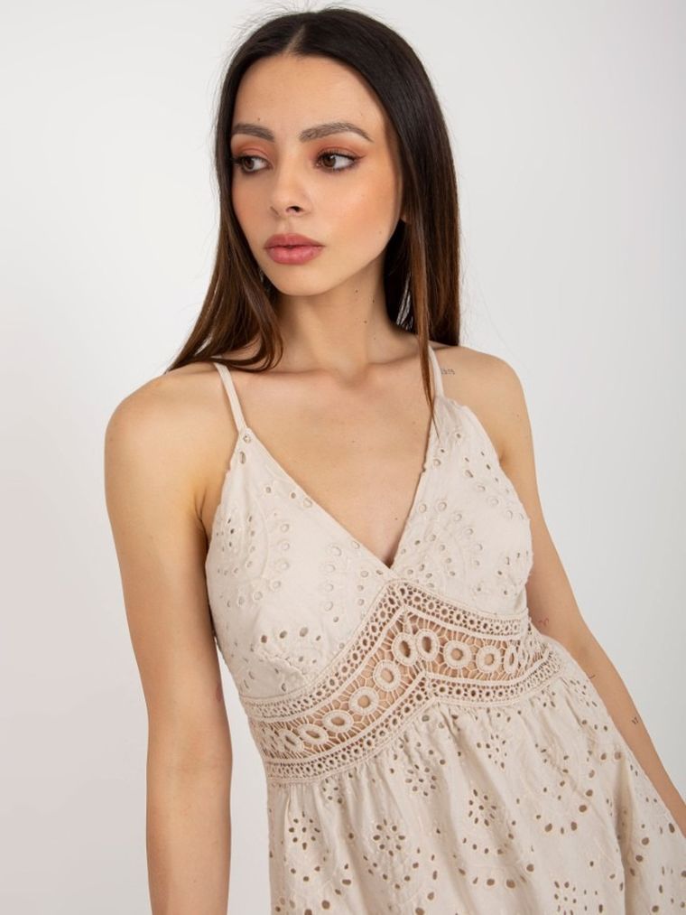 Sukienka damska na ramiączka, beżowa, Och Bella