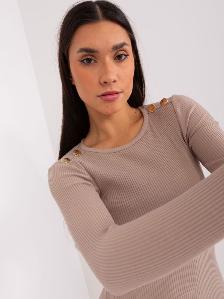 Sukienka damska, prążkowana, beżowa, Basic Feel Good