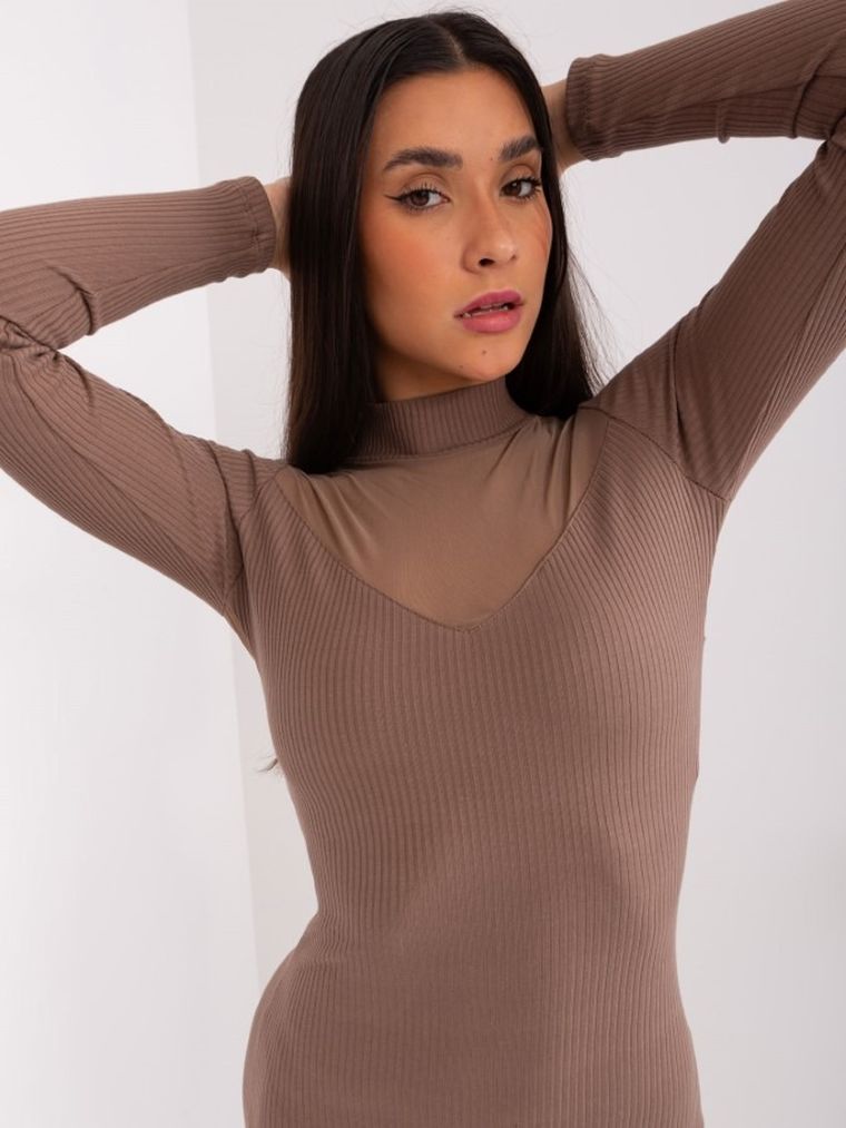 Sukienka damska, prążkowana, brązowa, Basic Feel Good