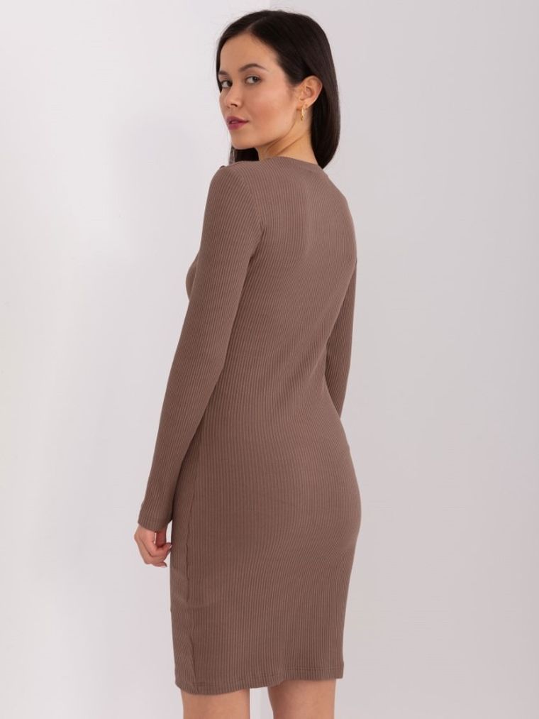 Sukienka damska, prążkowana, brązowa, Basic Feel Good