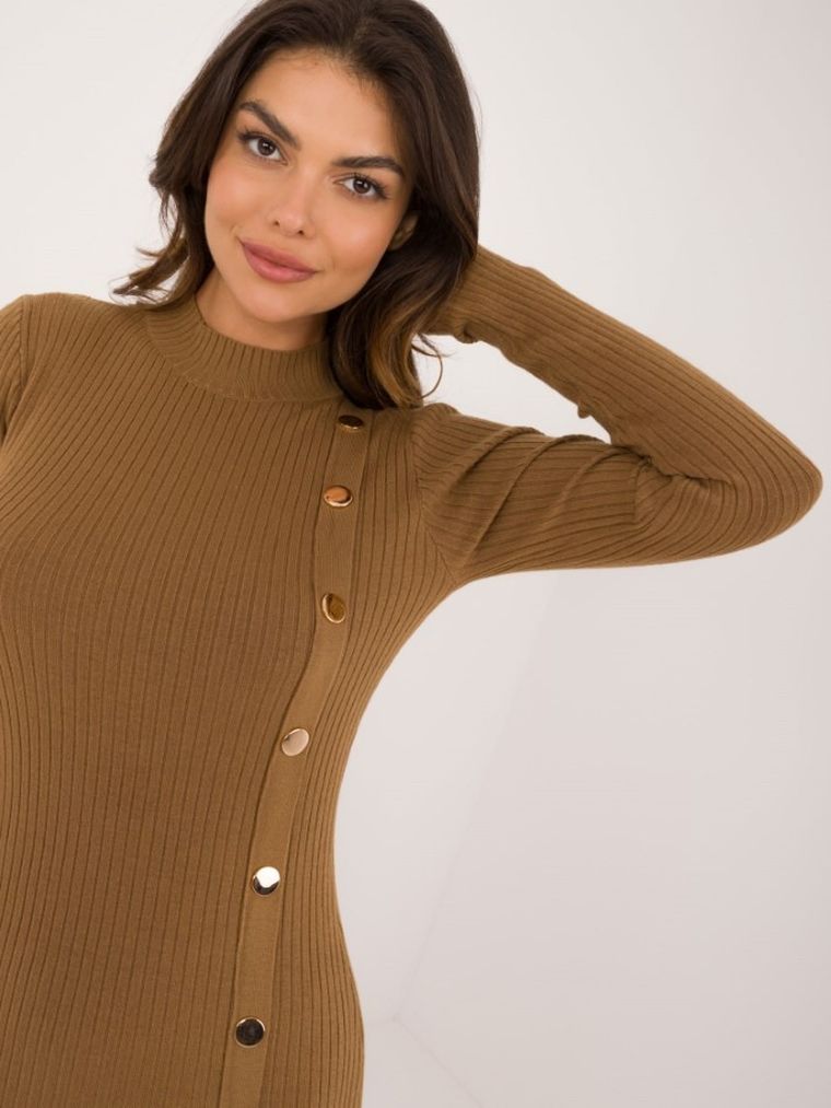 Sukienka damska, prążkowana, brązowa, Italy Moda