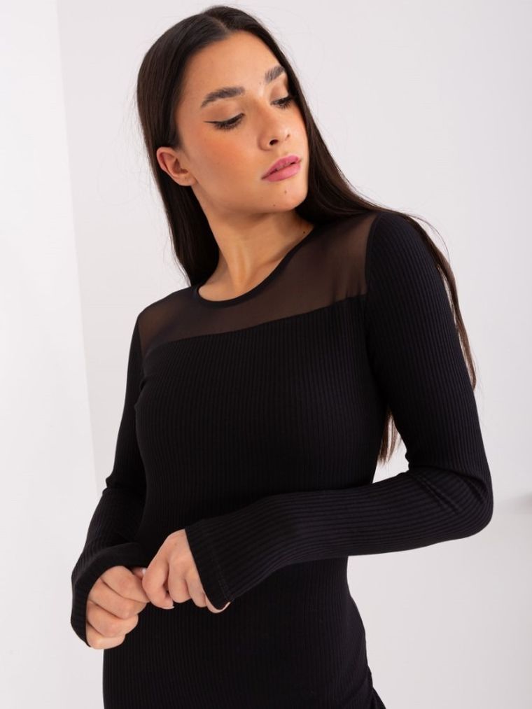 Sukienka damska, prążkowana, czarna, Basic Feel Good