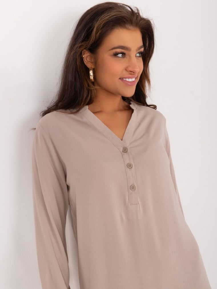 Sukienka damska z długim rękawem, beżowa, Sublevel