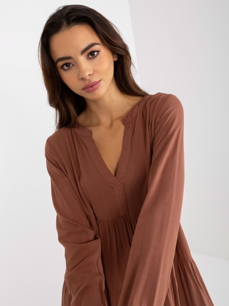 Sukienka damska z długim rękawem, brązowa, Sublevel