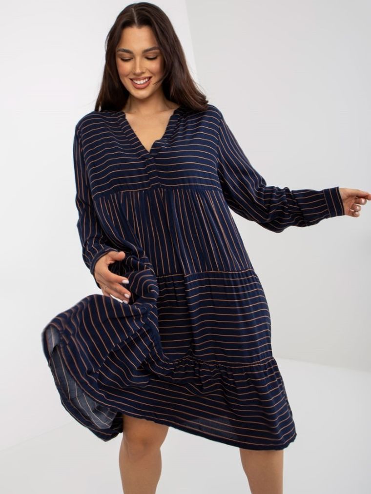 Sukienka damska z długim rękawem, granatowa, Sublevel