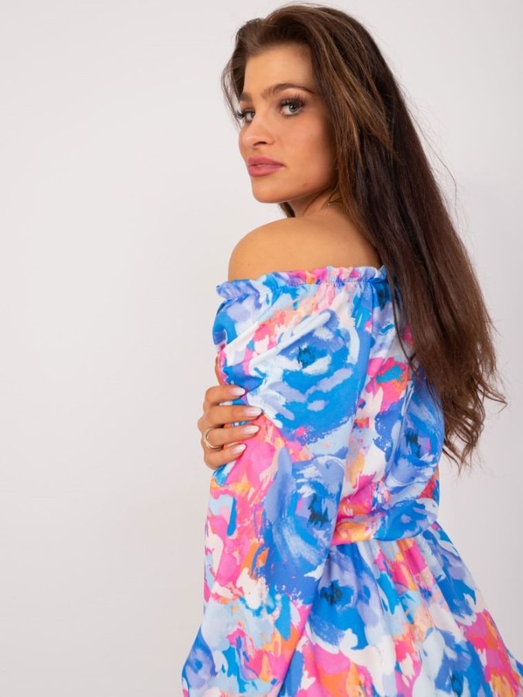 Sukienka damska z długim rękawem, niebieska, Rue Paris