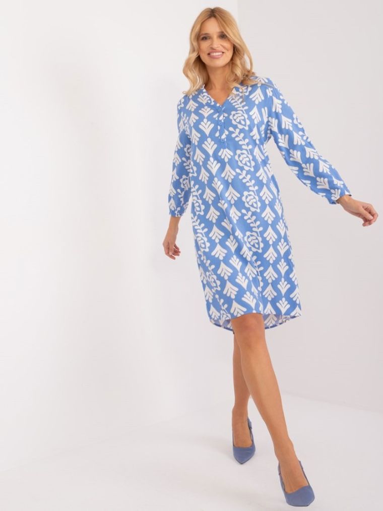 Sukienka damska z długim rękawem, niebieska, Sublevel