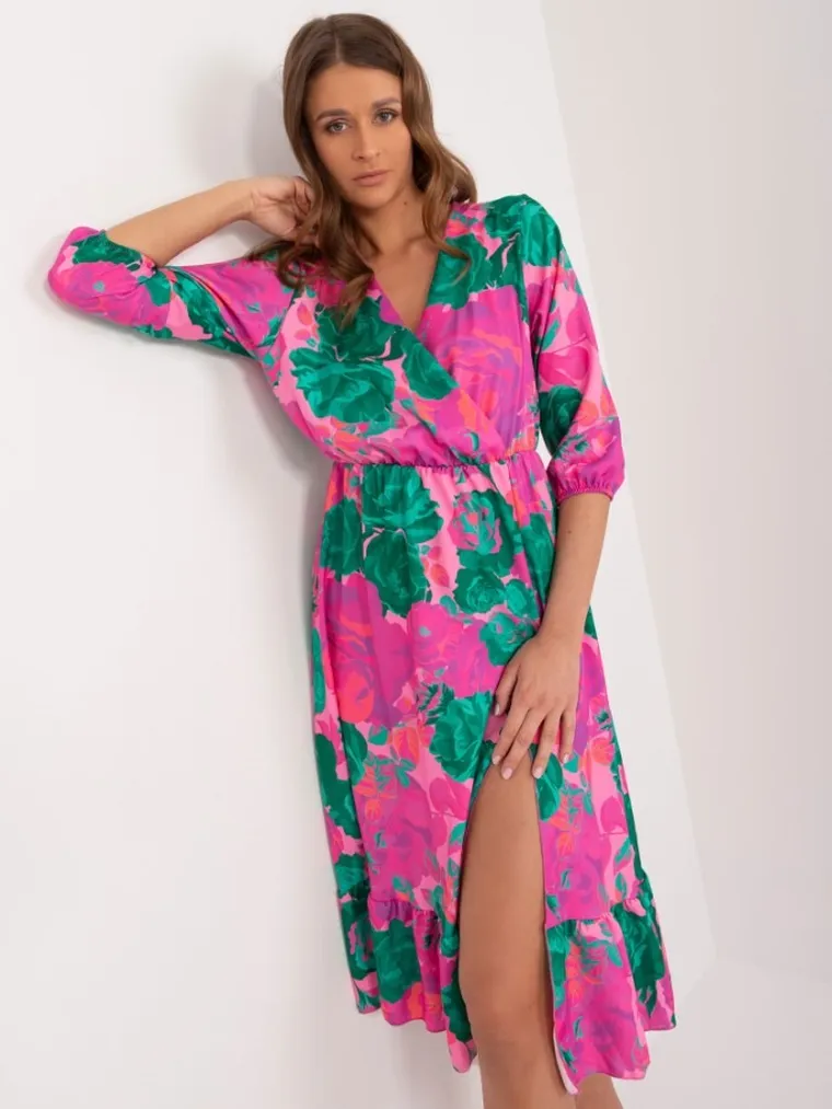 Sukienka damska z długim rękawem, różowa, Rue Paris