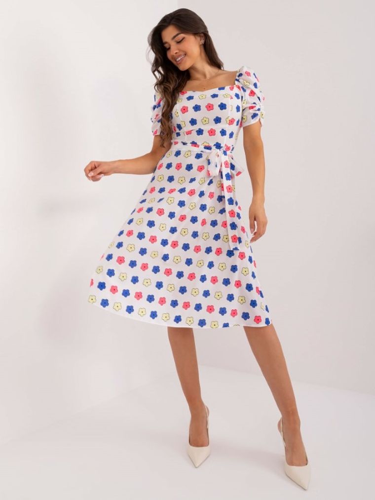 Sukienka damska z krótkim rękawem, biała, Lakerta