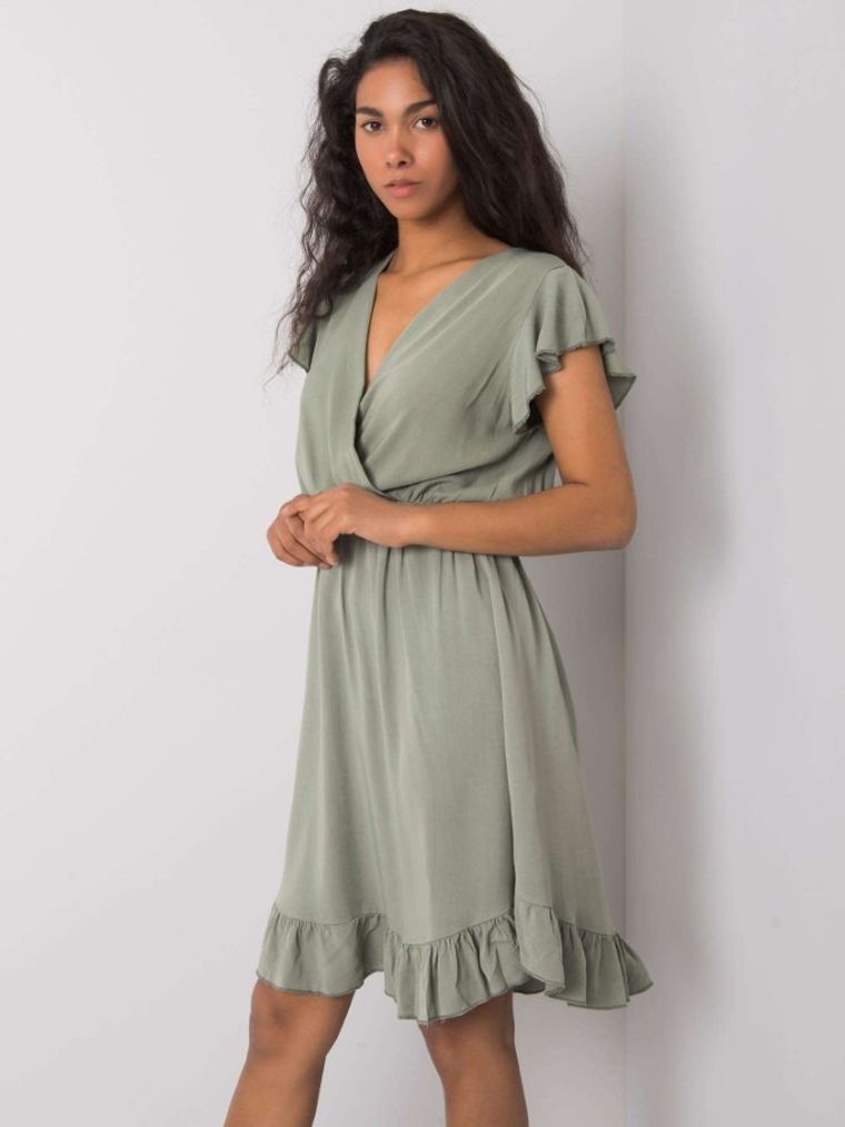 Sukienka damska z krótkim rękawem, khaki, Och Bella