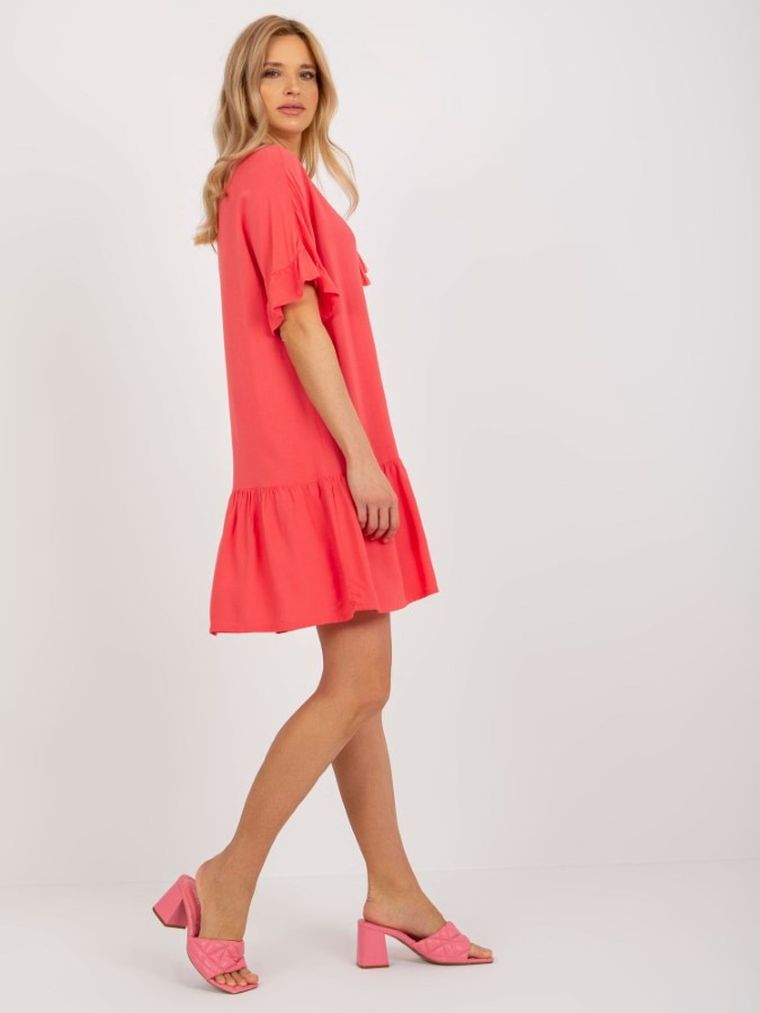 Sukienka damska z krótkim rękawem, koralowa, Sublevel