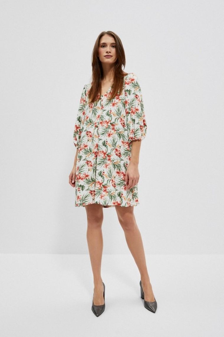 Sukienka damska z lnem, biała, Moodo