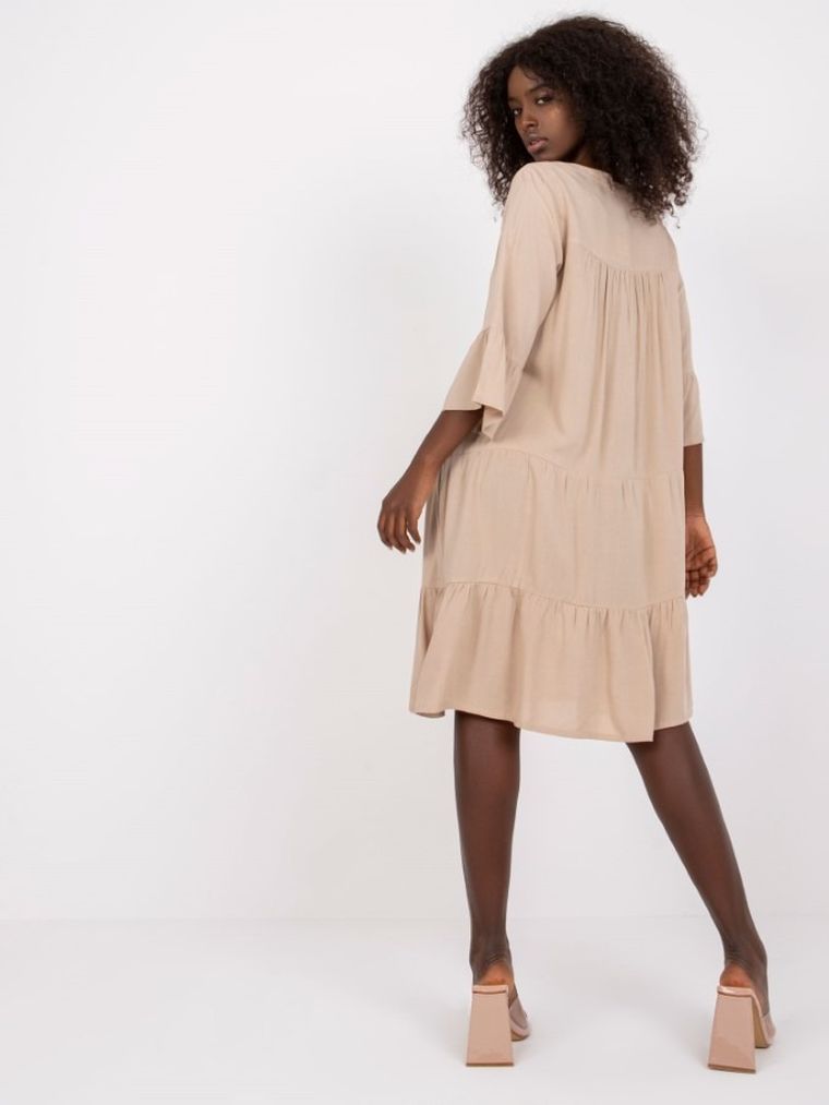 Sukienka damska z rękawem 3/4, beżowa, Sublevel