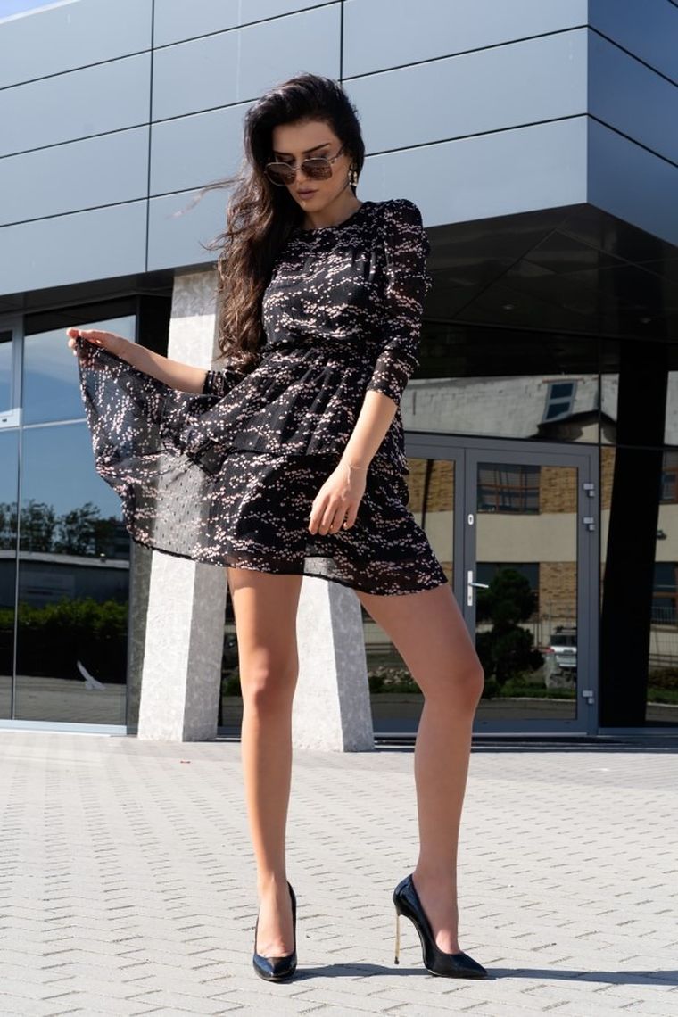 Sukienka damska z rękawem 3/4, czarna, Saphir, Merribel