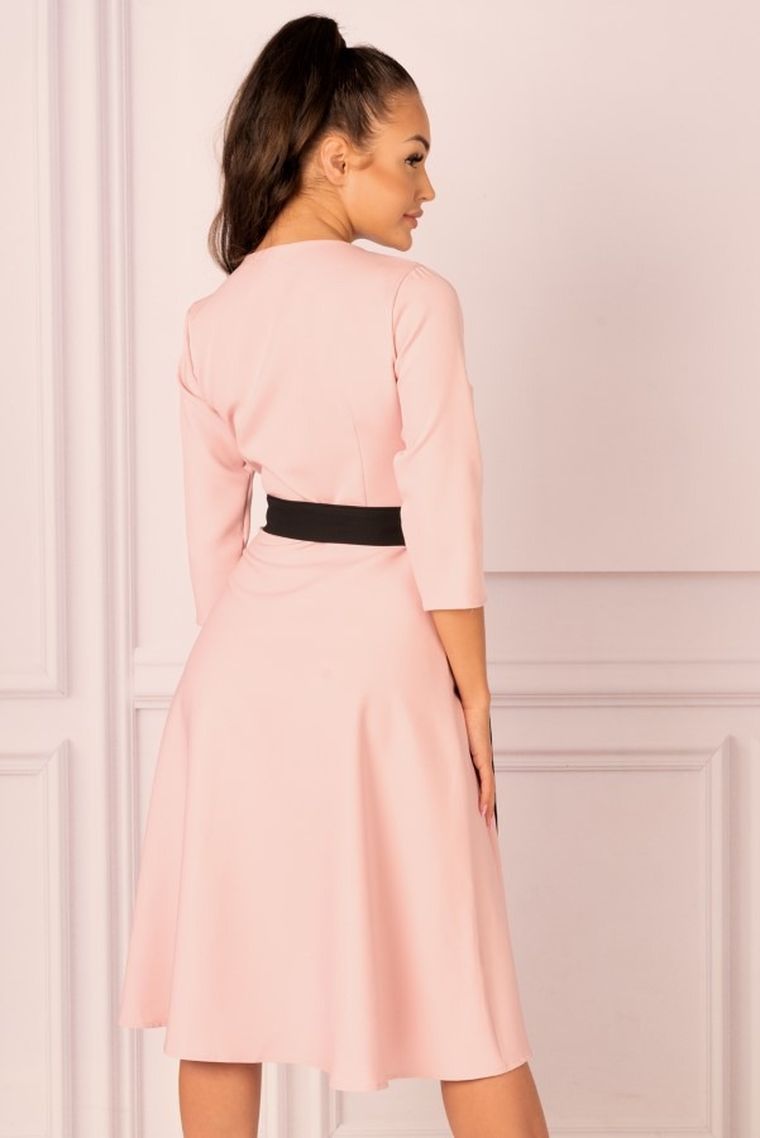 Sukienka damska z rękawem 3/4, jasnoróżowa, kokarda, Miramen, Merribel