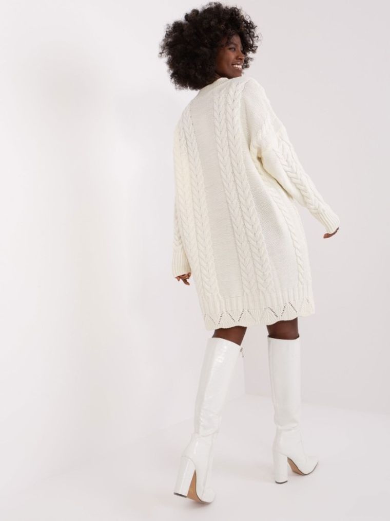 Sukienka damska z wełną, ecru, Rue Paris