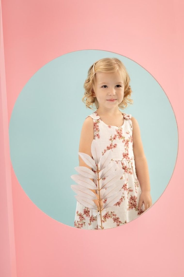 Sukienka dziewczęca bez rękawów, bawełna organiczna, ecru, Pinokio