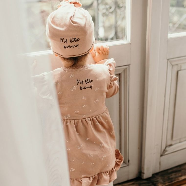 Sukienka dziewczęca z długim rękawem, beżowa, Bloom, Eevi