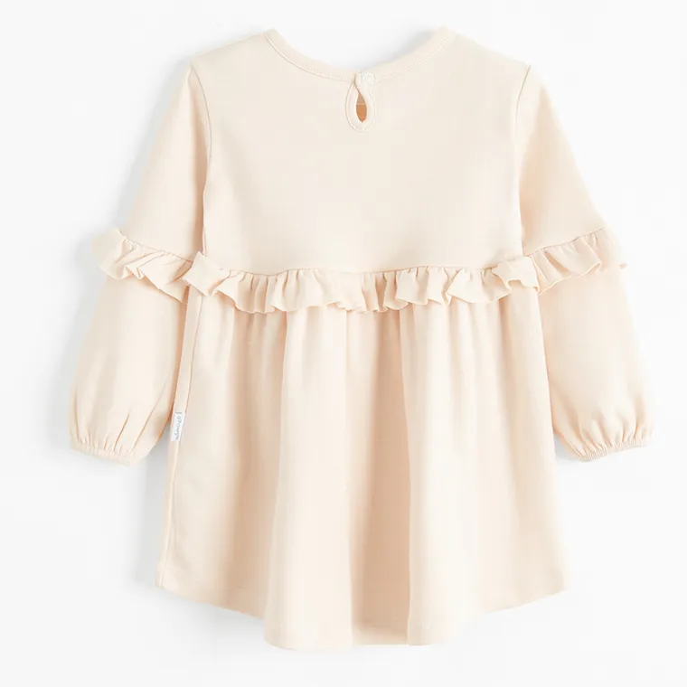 Sukienka dziewczęca z długim rękawem, beżowa, Nicol