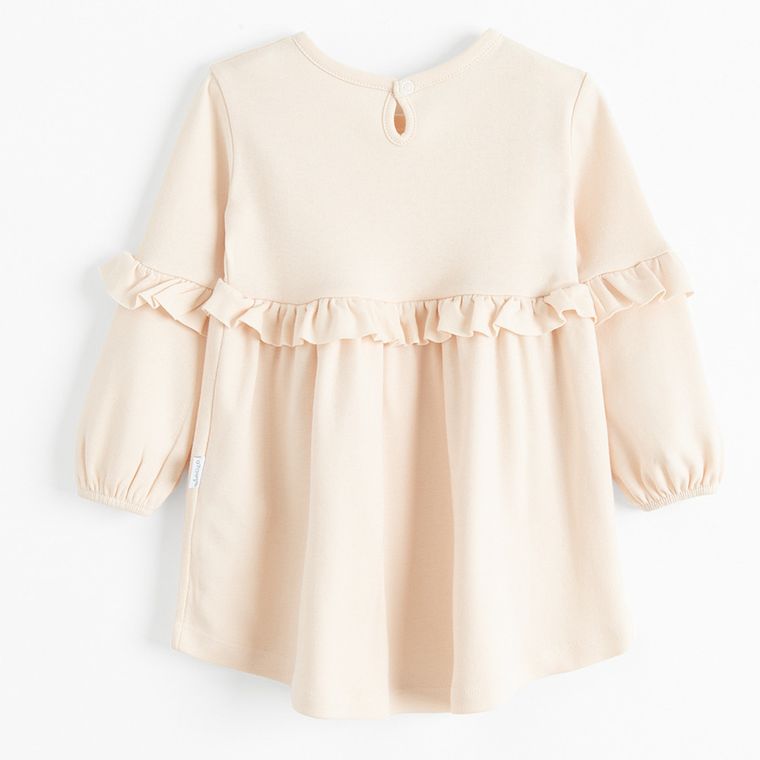 Sukienka dziewczęca z długim rękawem, beżowa, Nicol