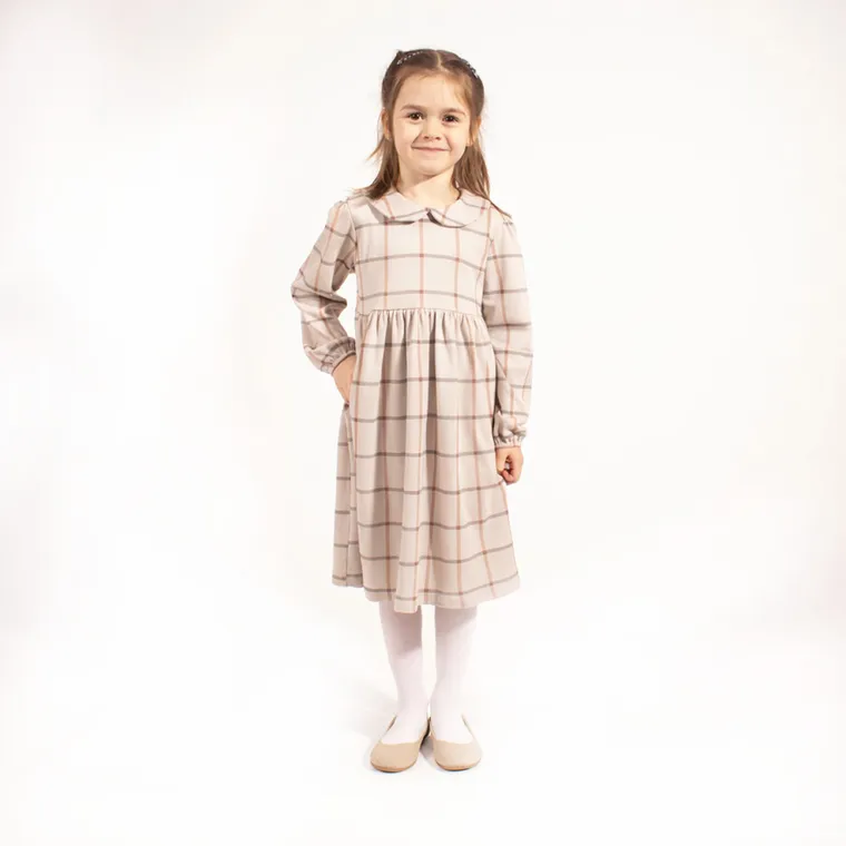 Sukienka dziewczęca z długim rękawem, beżowa, Nicol