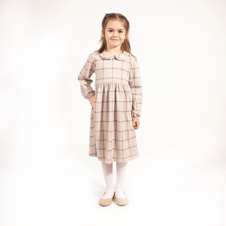 Sukienka dziewczęca z długim rękawem, beżowa, Nicol