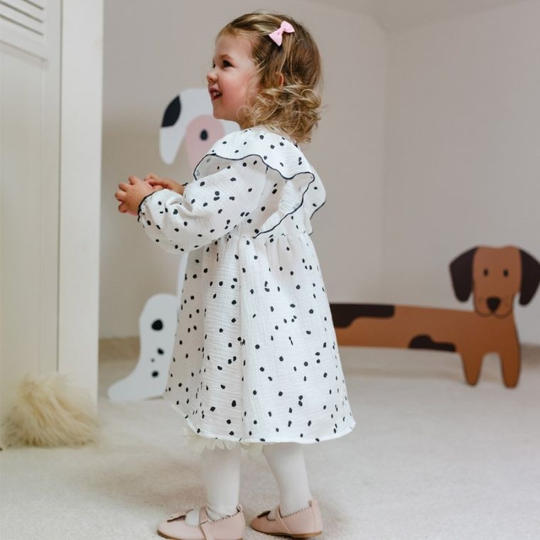 Sukienka dziewczęca z długim rękawem, biała, Eevi