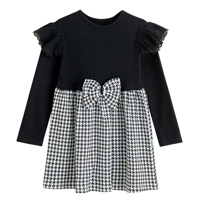 Sukienka dziewczęca z długim rękawem, biało-czarna, Nicol