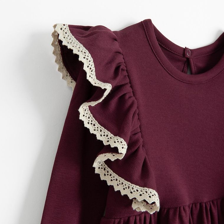 Sukienka dziewczęca z długim rękawem, burgundowa, Nicol