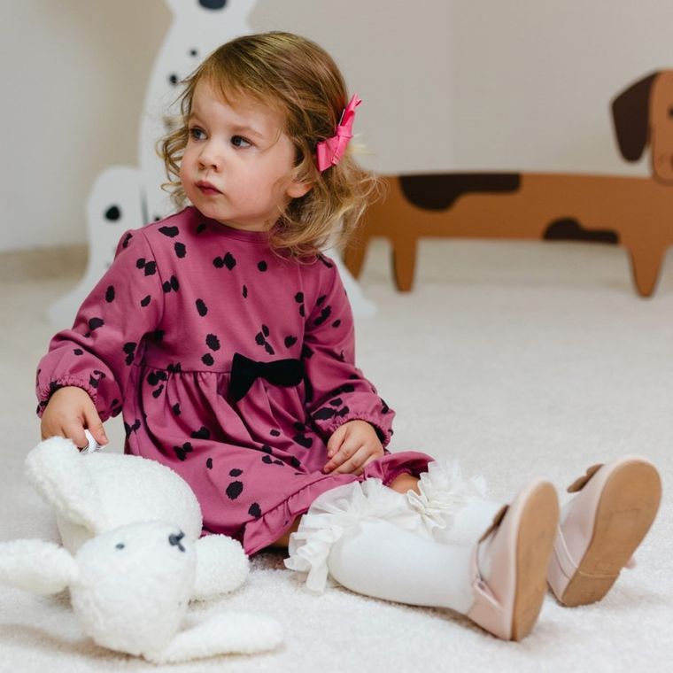 Sukienka dziewczęca z długim rękawem, różowa, Eevi