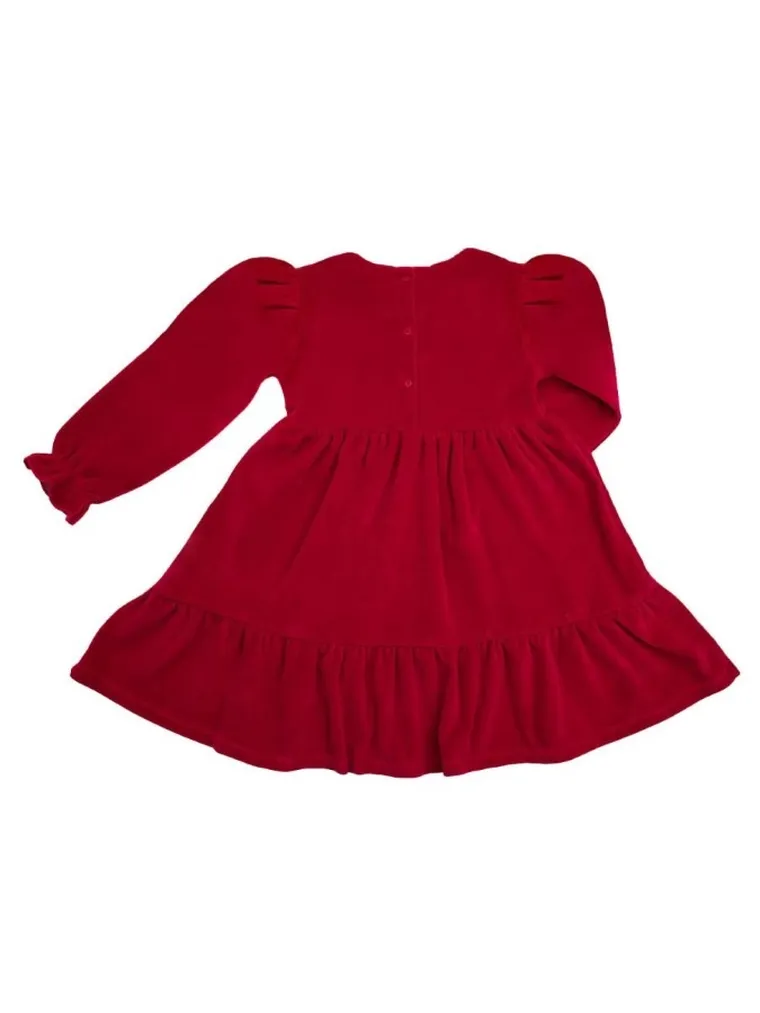 Sukienka dziewczęca z długim rękawem, welurowa, czerwona, Nicol