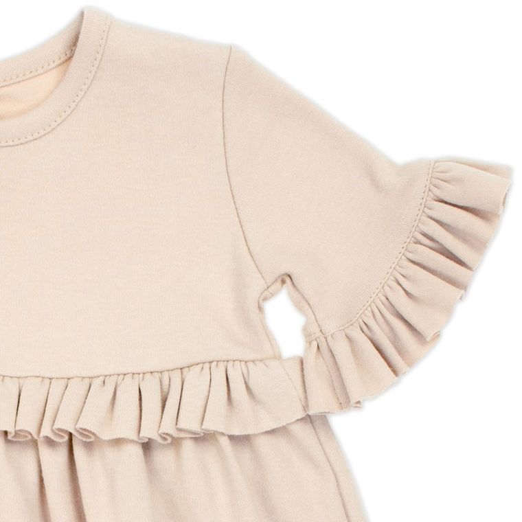 Sukienka dziewczęca z krótkim rękawem, beżowa, Nicol