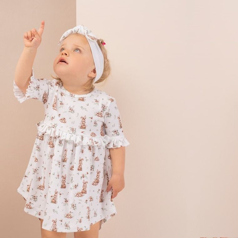 Sukienka dziewczęca z krótkim rękawem, biała, Nicol