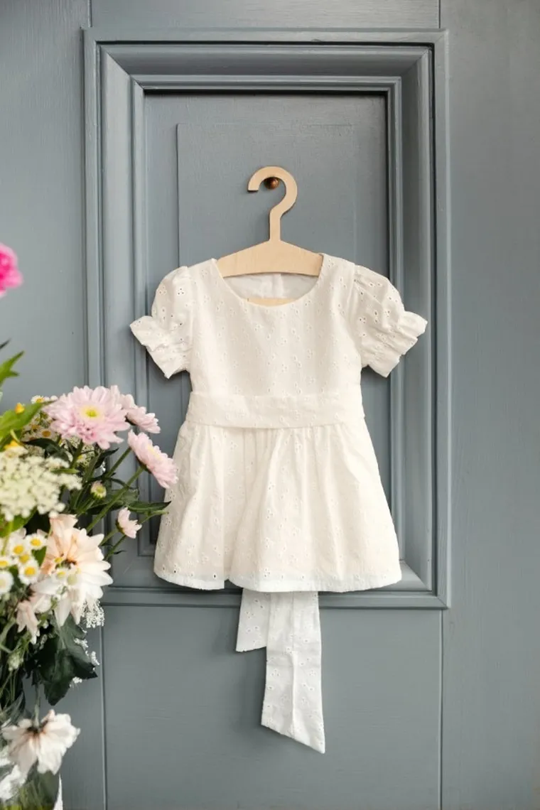 Sukienka dziewczęca z krótkim rękawem, ecru, Charlotte, Pinokio