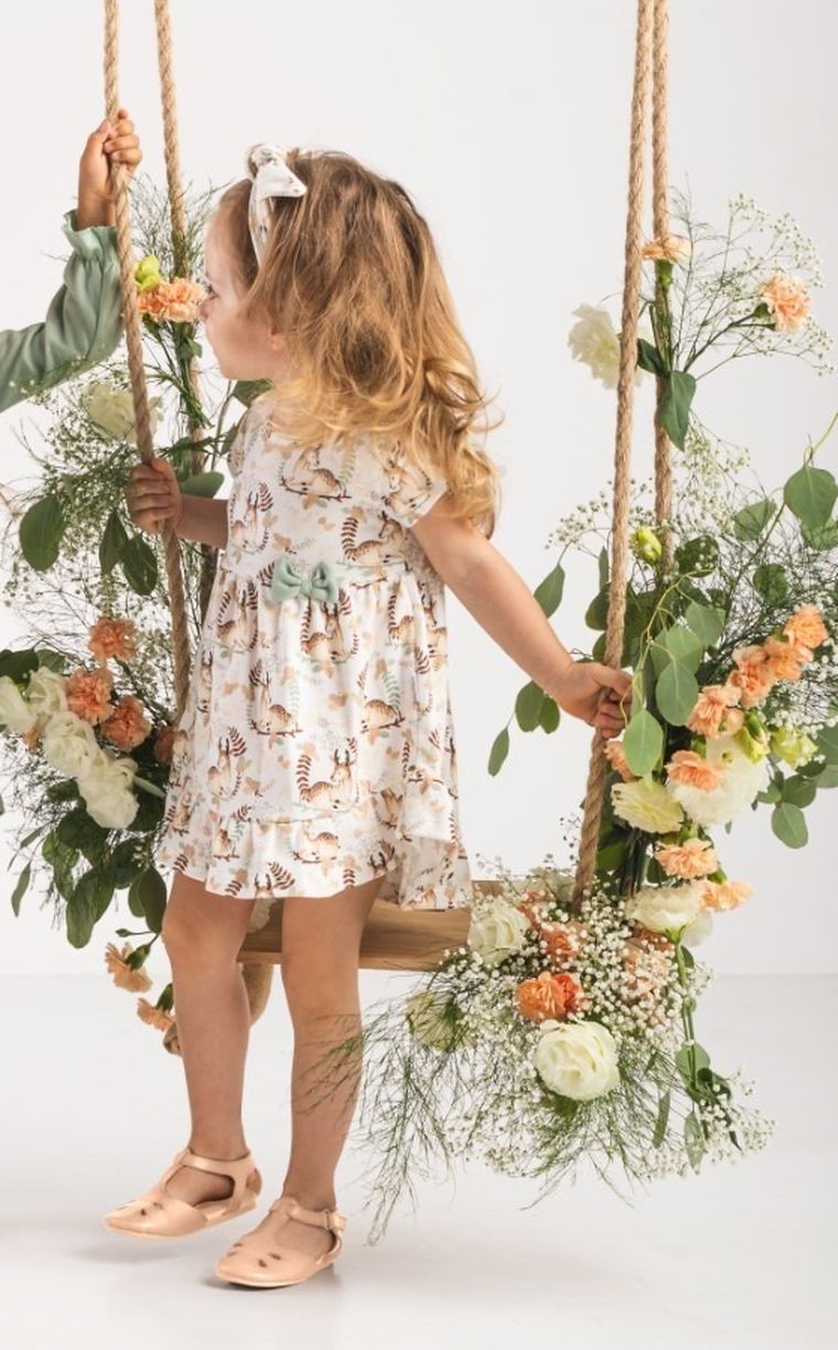 Sukienka dziewczęca z krótkim rękawem, ecru, Nicol