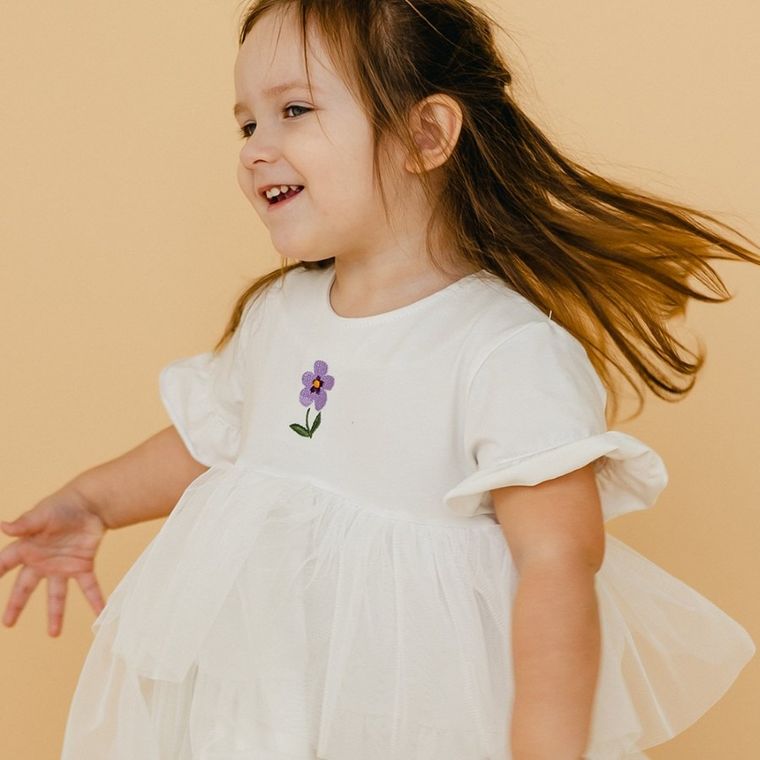 Sukienka dziewczęca z krótkim rękawem, fioletowa, Eevi