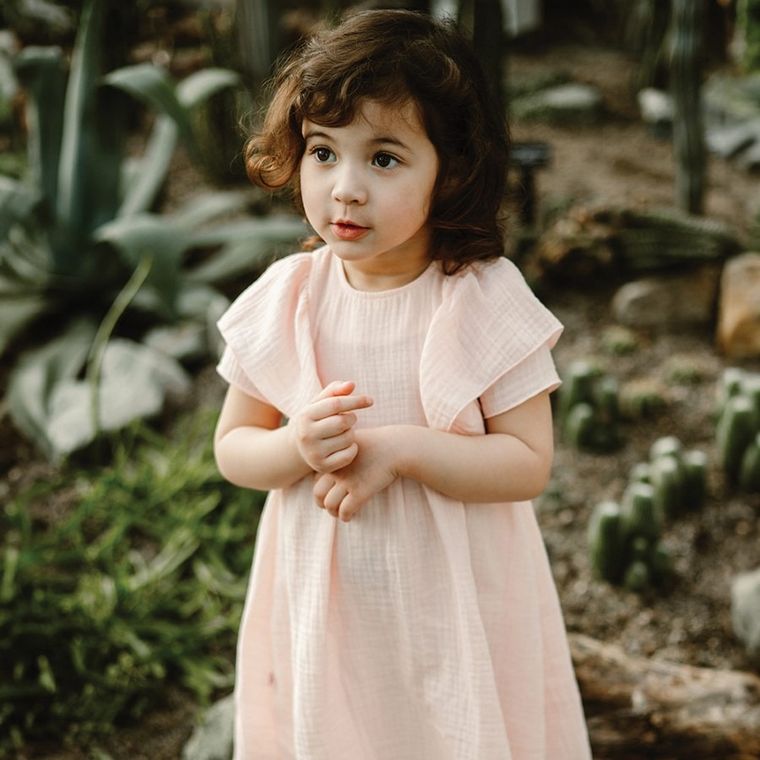 Sukienka dziewczęca z krótkim rękawem, jasnoróżowa, Eevi