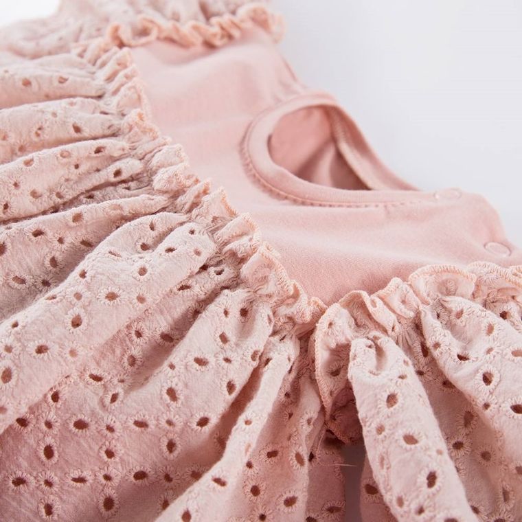 Sukienka dziewczęca z krótkim rękawem, różowa, haft angielski, Eevi