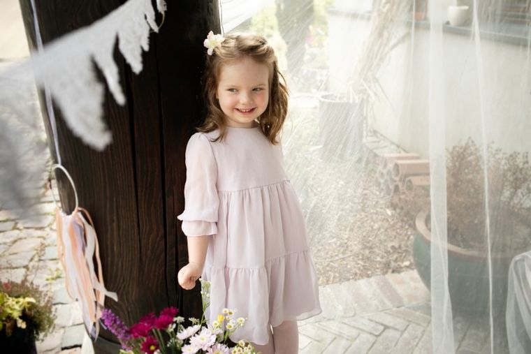 Sukienka dziewczęca z rękawem 3/4, fioletowa, Charlotte, Pinokio