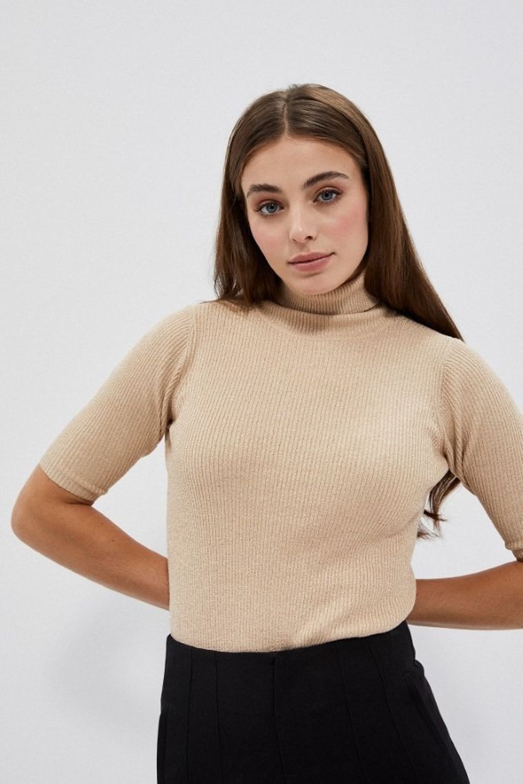 Sweter damski, beżowy, Moodo