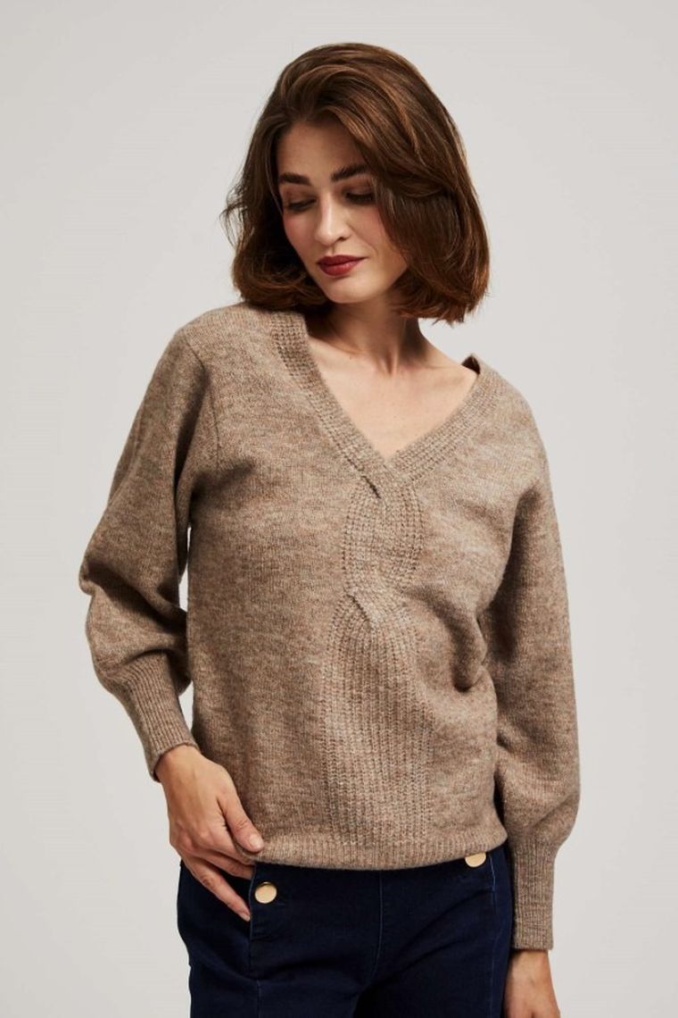 Sweter damski, beżowy, Moodo