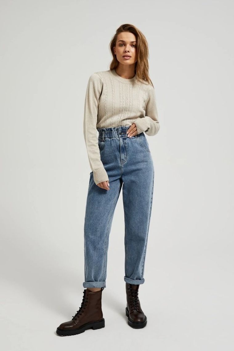 Sweter damski, beżowy, Moodo