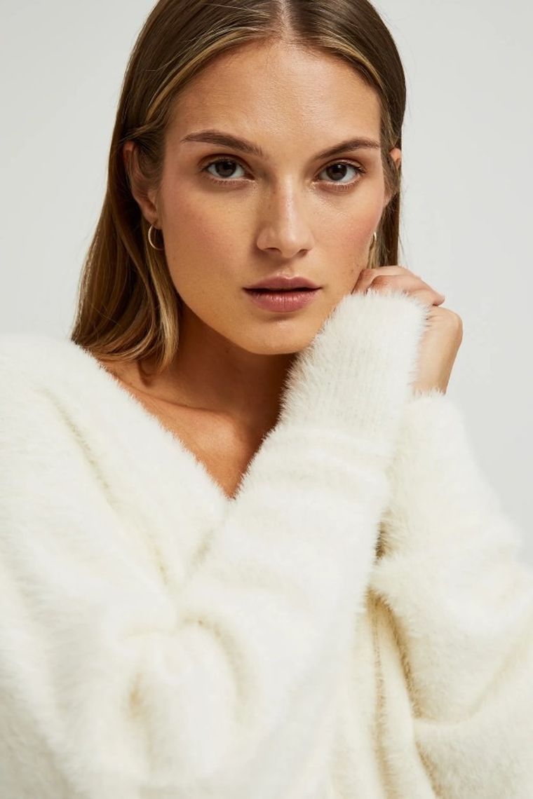 Sweter damski, biały, Moodo