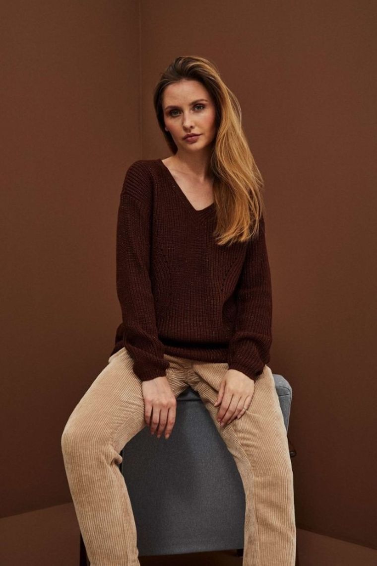 Sweter damski, brązowy, Moodo