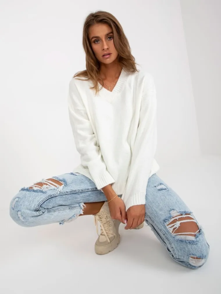 Sweter damski, ecru, Rue Paris