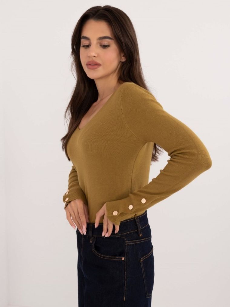 Sweter damski, oliwkowy, Italy Moda