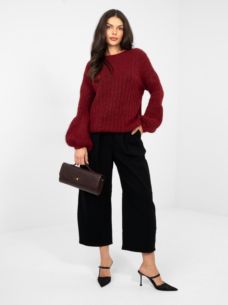 Sweter damski, oversize, bordowy, Italy Moda