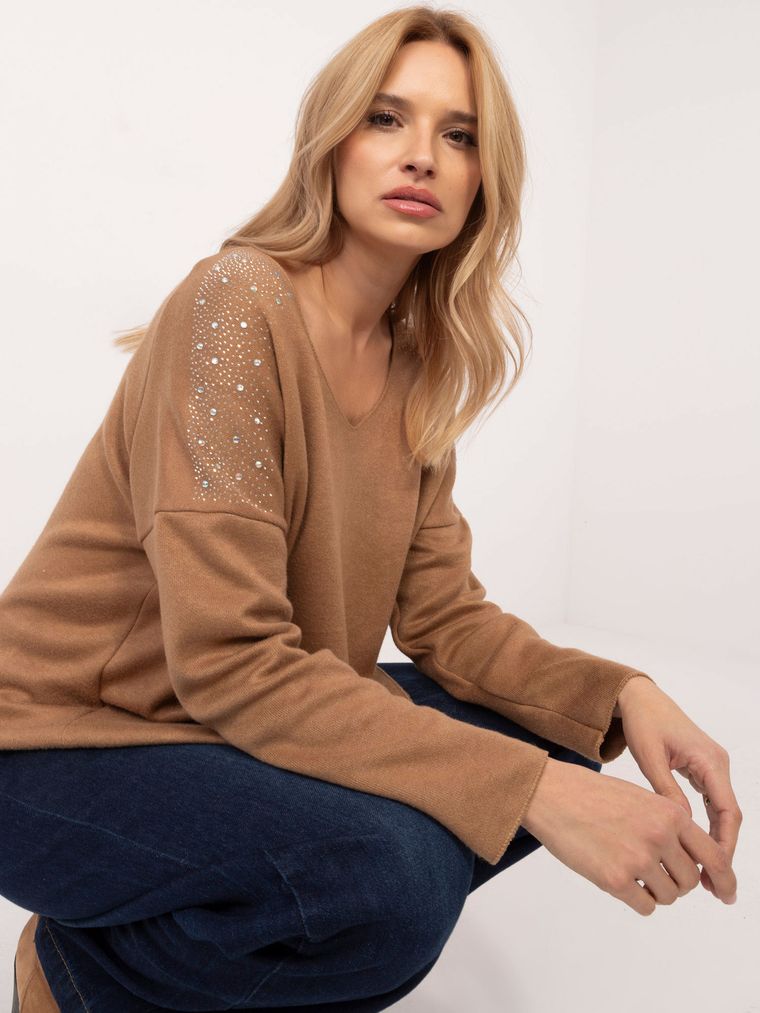Sweter damski, oversize, brązowy, Italy Moda
