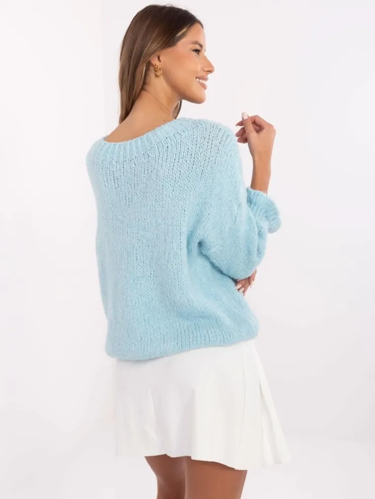 Sweter damski, oversize, niebieski, Italy Moda